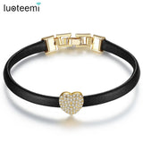 Heart Beads CZ Leather Charm Bracelet Women Party Jewelry