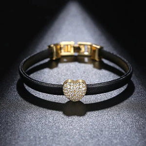 Heart Beads CZ Leather Charm Bracelet Women Party Jewelry