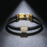 Heart Beads CZ Leather Charm Bracelet Women Party Jewelry