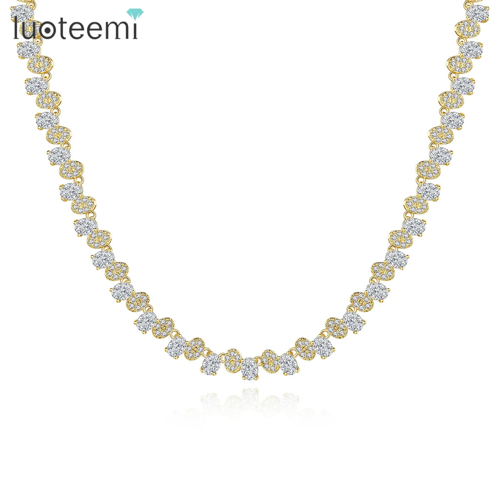 CZ Stones Adjustable Necklace Tennis Link Chain Wedding Jewelry
