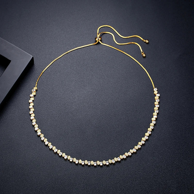 CZ Stones Adjustable Necklace Tennis Link Chain Wedding Jewelry