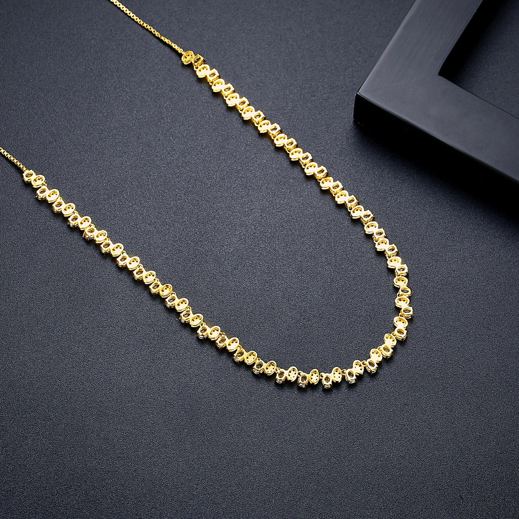 CZ Stones Adjustable Necklace Tennis Link Chain Wedding Jewelry