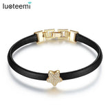 Gold Leather Bracelet with Star Beads Charm