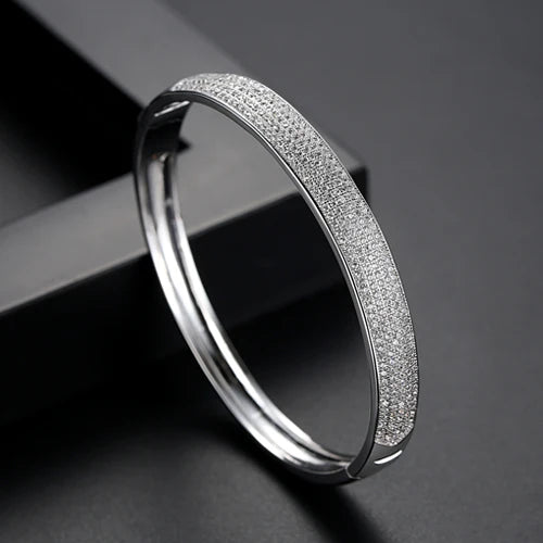 CZ Cubic Zirconia Wide Bangle Charm Bracelet For Girls