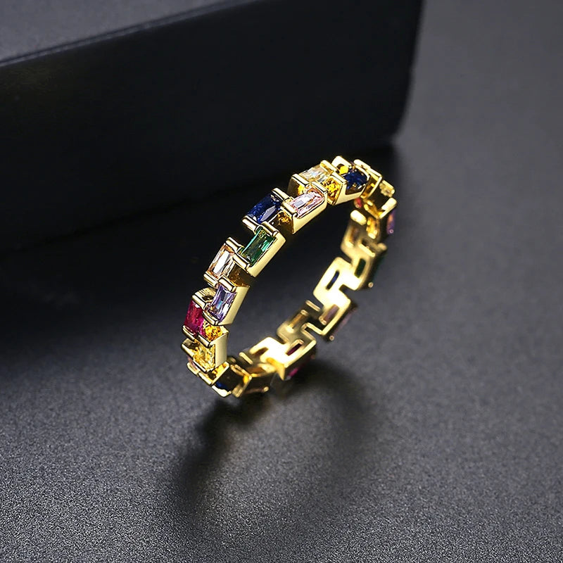 K-Pop Men's Rainbow CZ Finger Ring Girl Party
