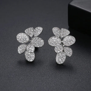 Leaf Shape Stud Earrings Flower CZ Bridal Wedding Jewelry
