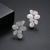 Leaf Shape Stud Earrings Flower CZ Bridal Wedding Jewelry