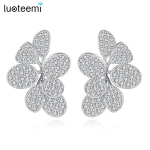 Leaf Shape Stud Earrings Flower CZ Bridal Wedding Jewelry