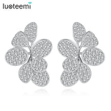 Leaf Shape Stud Earrings Flower CZ Bridal Wedding Jewelry