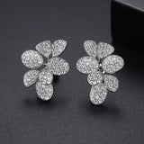 Leaf Shape Stud Earrings Flower CZ Bridal Wedding Jewelry