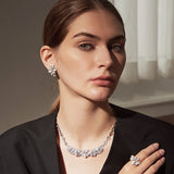 Leaf Shape Stud Earrings Flower CZ Bridal Wedding Jewelry