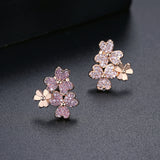 Four Leaf Flower Stud Earrings CZ Stone Pave Women Jewelry Dating Party Gift
