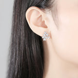 Four Leaf Flower Stud Earrings CZ Stone Pave Women Jewelry Dating Party Gift