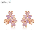 Four Leaf Flower Stud Earrings CZ Stone Pave Women Jewelry Dating Party Gift