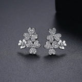 Four Leaf Flower Stud Earrings CZ Stone Pave Women Jewelry Dating Party Gift