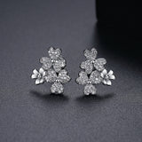 Four Leaf Flower Stud Earrings CZ Stone Pave Women Jewelry Dating Party Gift