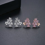 Four Leaf Flower Stud Earrings CZ Stone Pave Women Jewelry Dating Party Gift