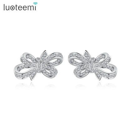Bowknot CZ Stud Earrings Wedding Engagement Party Brincos Bijoux Femme