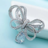 Bowknot Water Drop Pendant Brooches Pin CZ Crystal Ribbon Brooches
