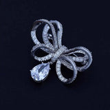 Bowknot Water Drop Pendant Brooches Pin CZ Crystal Ribbon Brooches