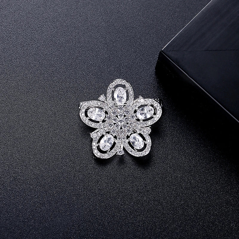 Flower Personalized Brooch for Women Cubic Zircon Bridal Wedding Pin