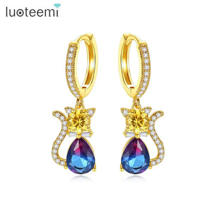 Cat Hoop Earrings CZ Animal Jewelry