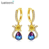 Cat Hoop Earrings CZ Animal Jewelry