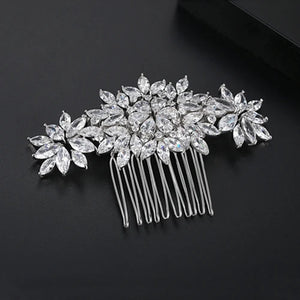 Bridal Hair Comb Crystal Flower CZ Pin