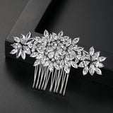 Bridal Hair Comb Crystal Flower CZ Pin