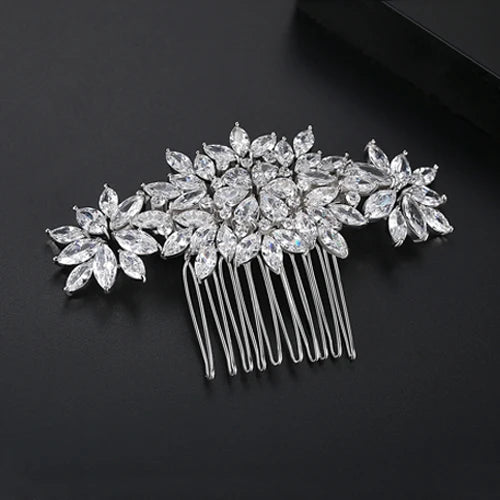 Bridal Hair Comb Crystal Flower CZ Pin