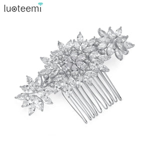 Bridal Hair Comb Crystal Flower CZ Pin