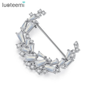 Moon CZ Brooch Women Dress Coat Pin Accessories