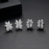Flower Stud Earrings CZ Jewelry for Women Wedding Party Brincos Two Colors