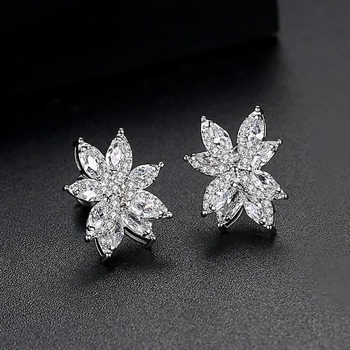 Flower Stud Earrings CZ Jewelry for Women Wedding Party Brincos Two Colors