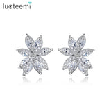 Flower Stud Earrings CZ Jewelry for Women Wedding Party Brincos Two Colors