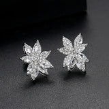Flower Stud Earrings CZ Jewelry for Women Wedding Party Brincos Two Colors