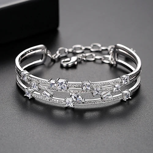 Layer Statement CZ Bracelets Bangles for Women Wedding Engagement Jewelry