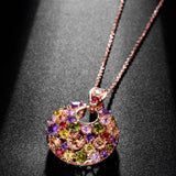 Round Shape Pendant Multicolor CZ Rose Necklace Wedding Party Love Gift