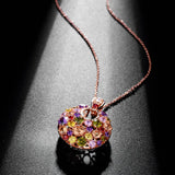 Round Shape Pendant Multicolor CZ Rose Necklace Wedding Party Love Gift