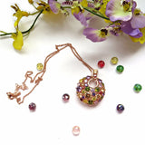 Round Shape Pendant Multicolor CZ Rose Necklace Wedding Party Love Gift