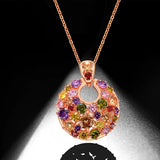 Round Shape Pendant Multicolor CZ Rose Necklace Wedding Party Love Gift