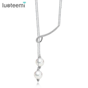 Lady Girl Lovely Long Double Pearls Adjustable Length Pendant Necklace