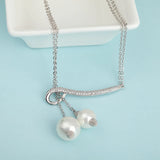 Lady Girl Lovely Long Double Pearls Adjustable Length Pendant Necklace