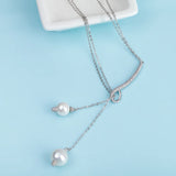 Lady Girl Lovely Long Double Pearls Adjustable Length Pendant Necklace