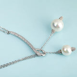 Lady Girl Lovely Long Double Pearls Adjustable Length Pendant Necklace