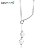 Lady Girl Lovely Long Double Pearls Adjustable Length Pendant Necklace