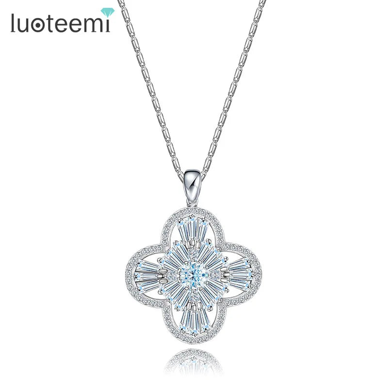 Vintage Flower CZ Pendant Necklace for Women