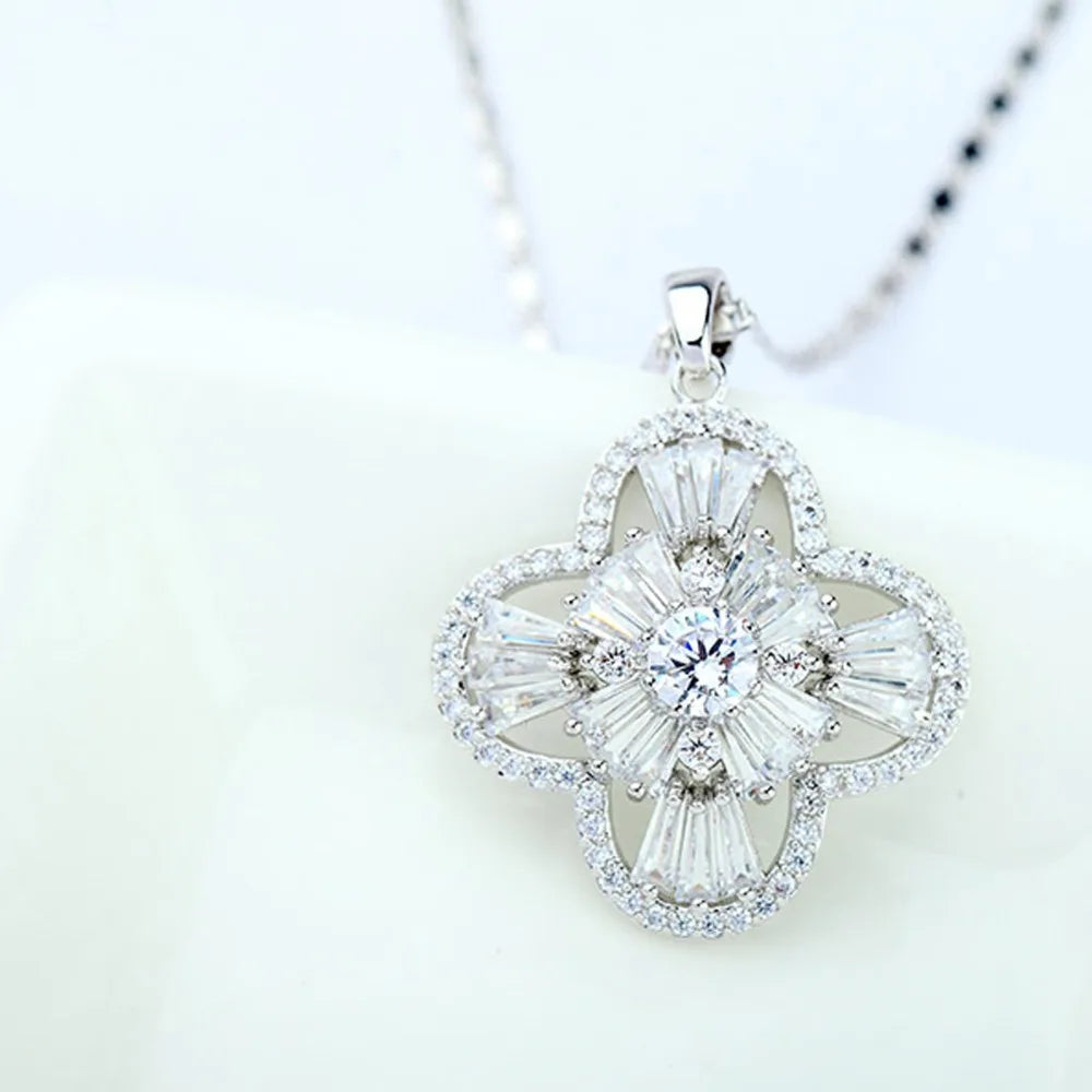 Vintage Flower CZ Pendant Necklace for Women