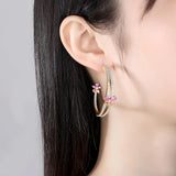 Pink & Yellow CZ Hoop Earring Double Layer Party Accessory