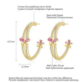 Pink & Yellow CZ Hoop Earring Double Layer Party Accessory